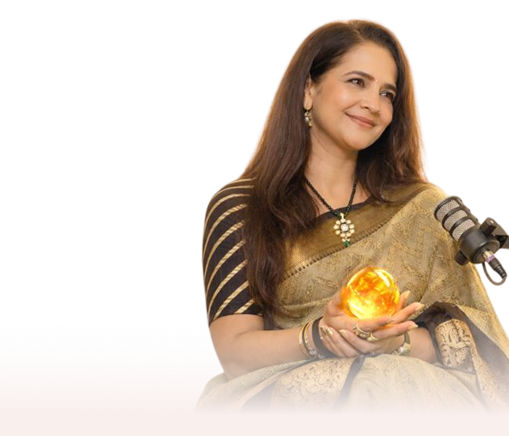 Geeta holding a glowing crystal